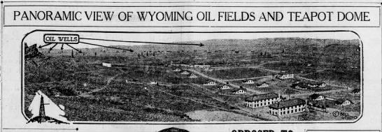 Panoramic picture of Wyoming oil fields and Teapot Dome, published in a 1924 newspaper - 