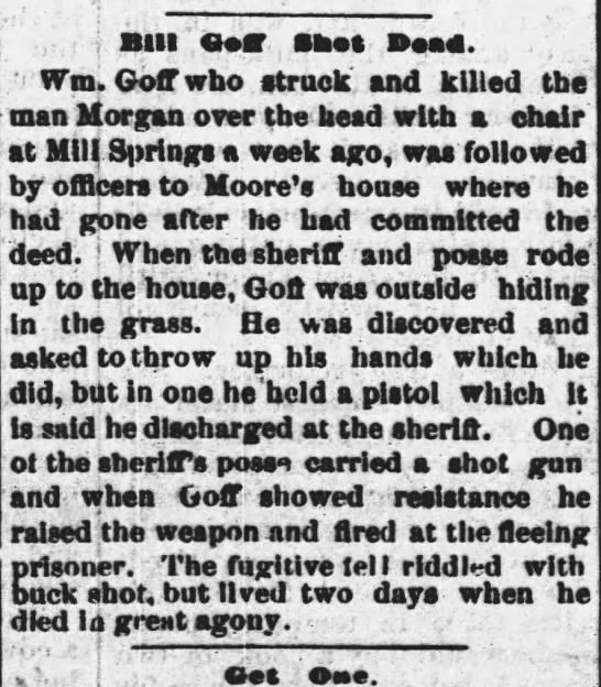 Killing of Bill Goff of Mill Springs, MO