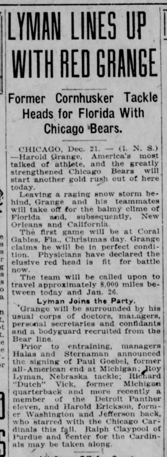 Lyman Lines Up With Red Grange - 