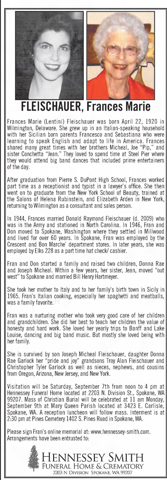 Frances Fleischauer obituary - 