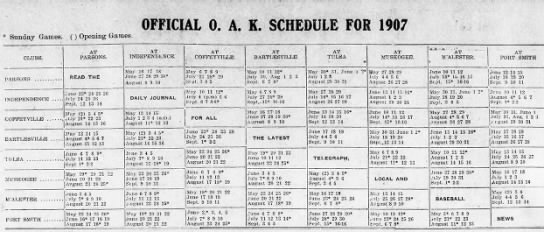 1907 O-A-K League schedule - 