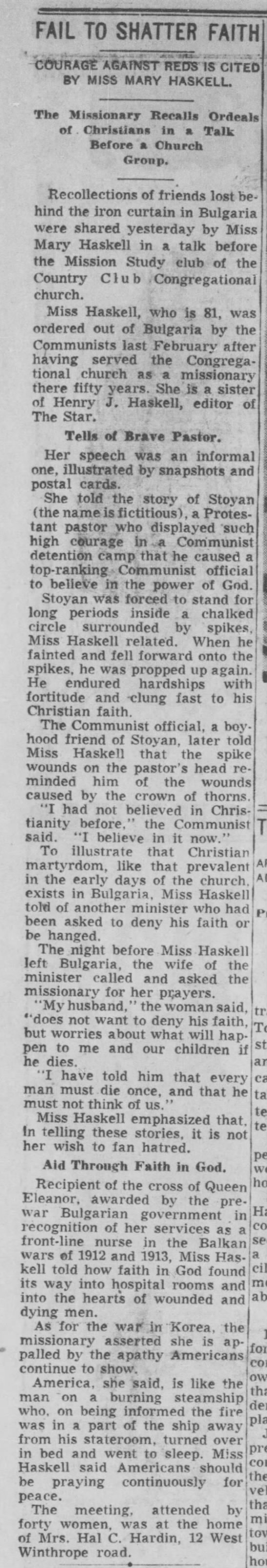 MM Haskell on Bulgarian mission work, 1950. - 