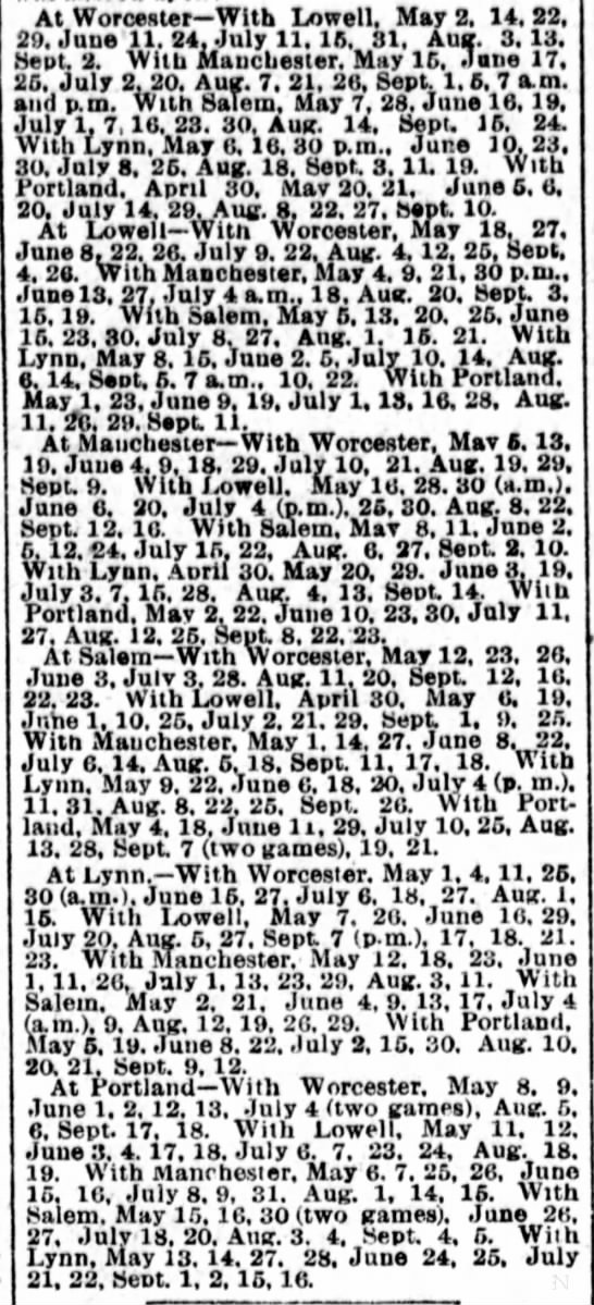 1891 New England League schedule - 