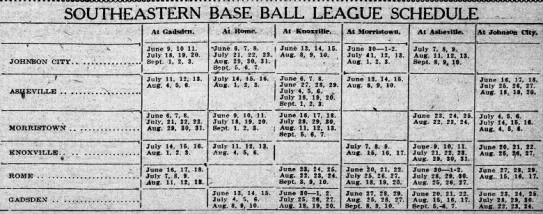 1910 Southeastern League schedule - 