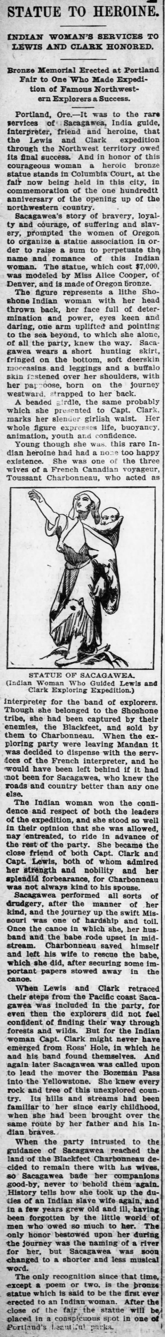 Statue honoring Sacagawea, Lewis and Clark's guide during their expedition - 