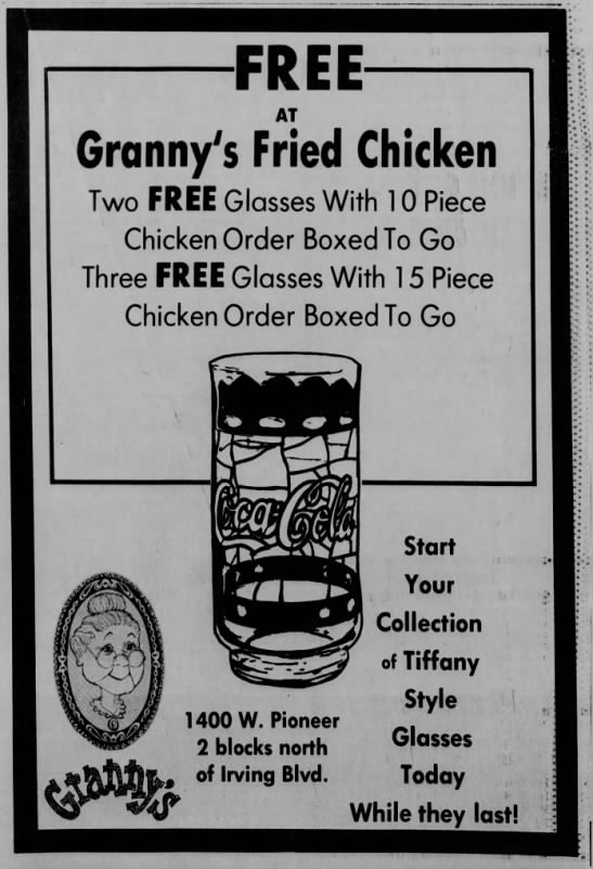 Irving Granny's Coca-Cola Tiffany Glasses 1977 - 