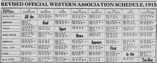 1915 Western Association schedule - 