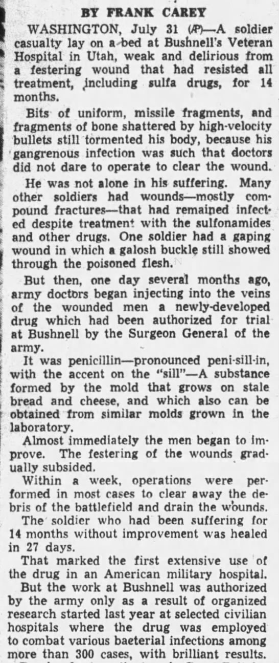 Wounded soldiers respond to penicillin - 