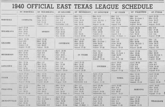 1940 East Texas League schedule - 