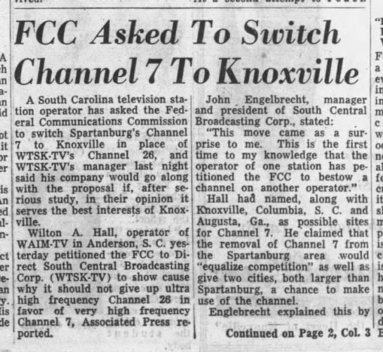 FCC Asked To Switch Channel 7 To Knoxville - 