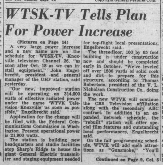 WTSK-TV Tells Plan For Power Increase - 