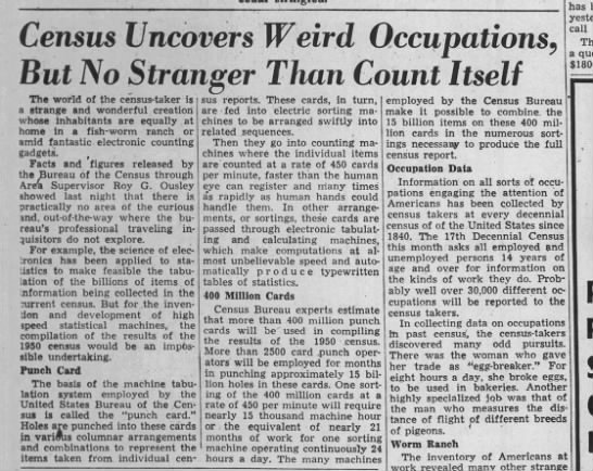 Newspaper article explains the technology that will be used to tabulate the 1950 census - 