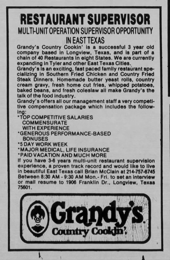 Tyler Grandy's Want Ad 1981 - 