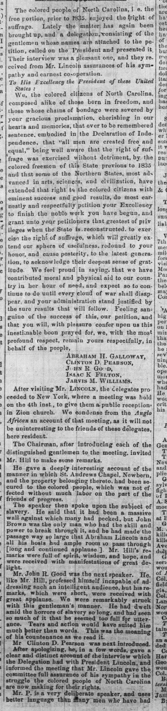 1864 New Bernians visit Lincoln, col. 1 - 