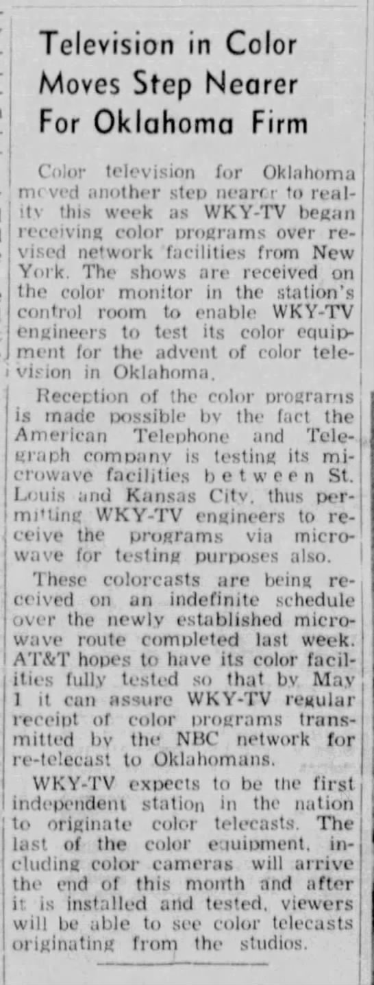 Television in Color Moves Step Nearer For Oklahoma Firm - 