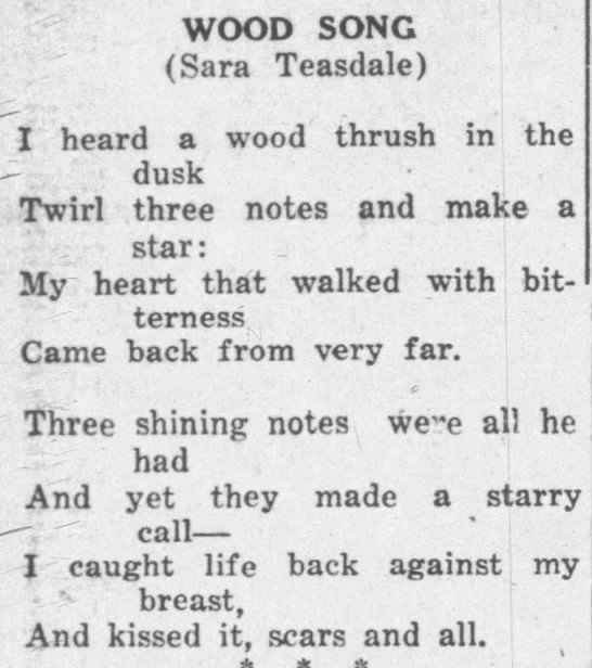 Wood Song, by Sara Teasdale - 