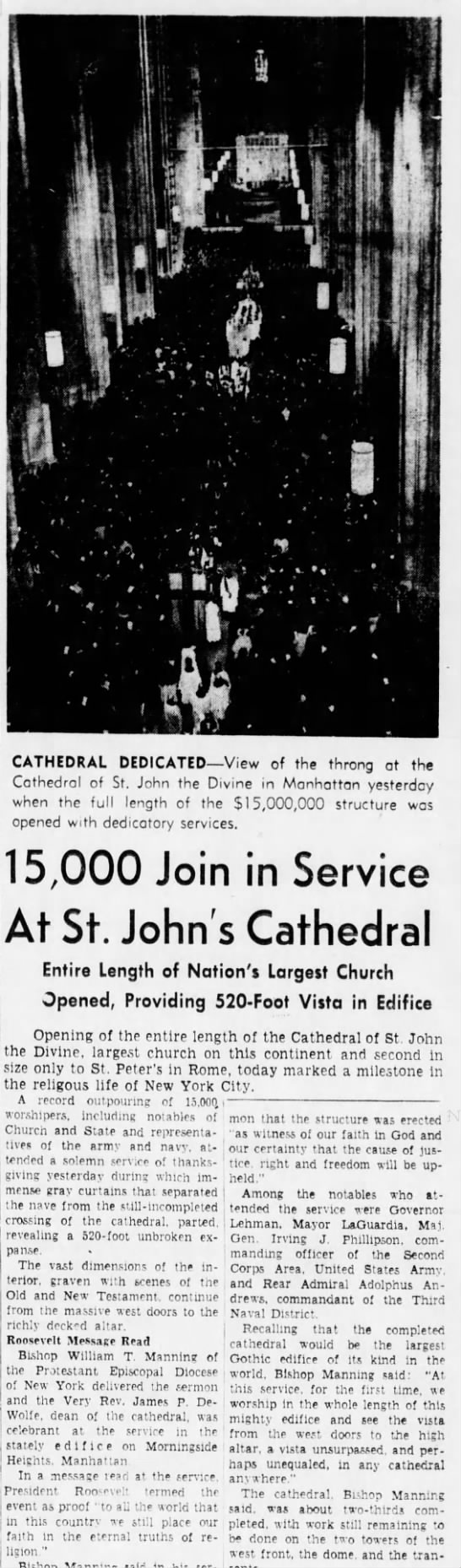 15,000 Join in Service At St. John's Cathedral - 