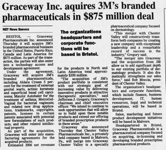 greaceway acquires 3m branded pharma - 