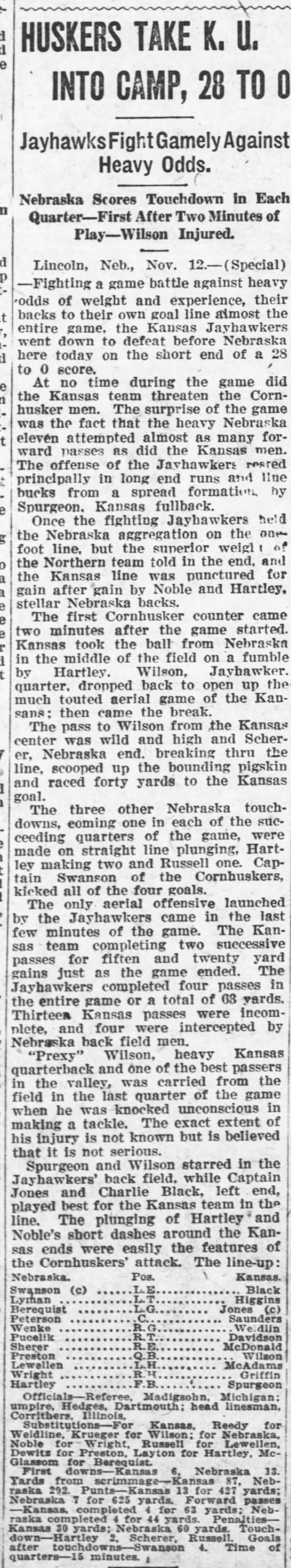 1921 Nebraska-Kansas football, K.C. Kansan - 