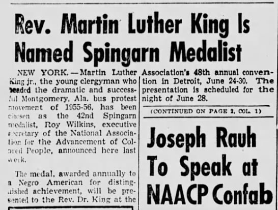 Martin Luther King Jr. is awarded the Spingarn Medal, 1957 - 