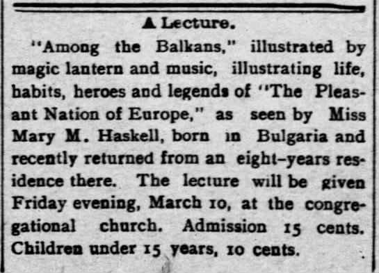 Mary M. Haskell lecture on Bulgaria (1899) - 