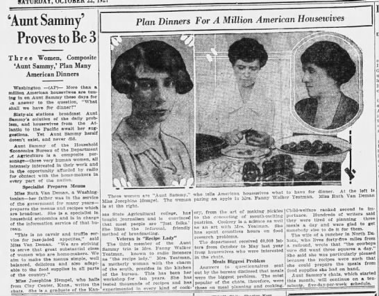 The 3 women in charge of creating Aunt Sammy's show in 1927 - 