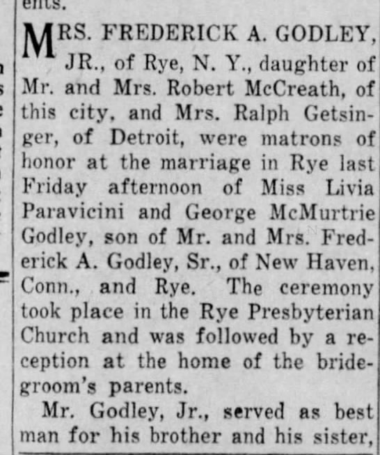 Marriage of GODLEY / Paravicini - 