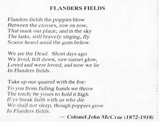Poem that inspired memorial poppies - 