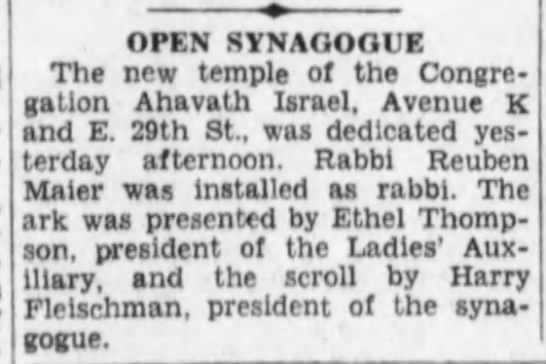 Rabbi Reuben Maier in Brooklyn, NY 1930 - 