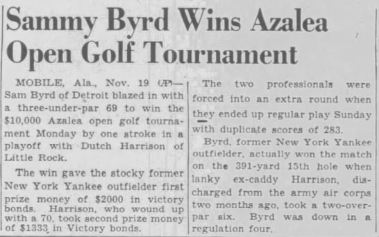 Sammy Byrd Wins Azalea Open Golf Tournament - 