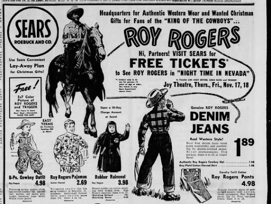 Roy Rogers Western Wear at Sears - 1949 - 