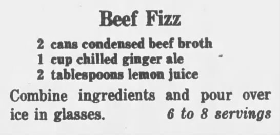 Beef fizz drink recipe, 1964 - 