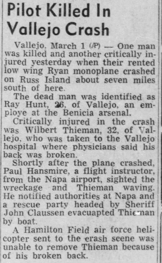 Pilot Killed In Vallejo Crash - 