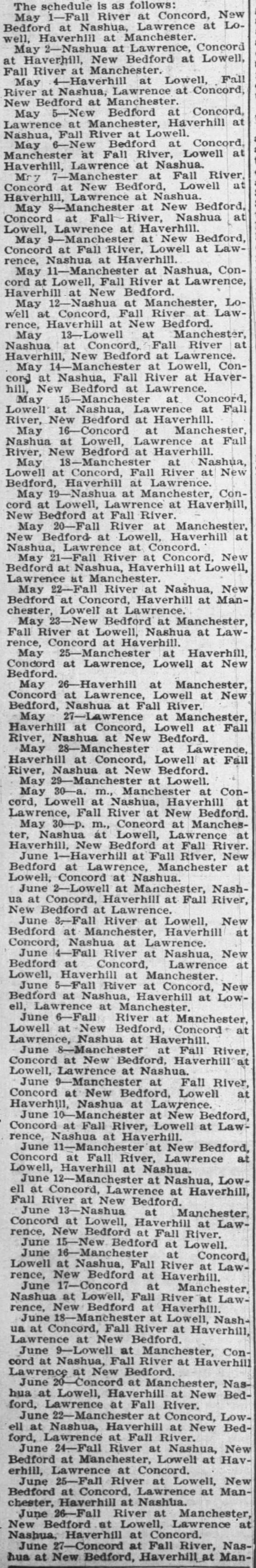 1903 New England League schedule - 