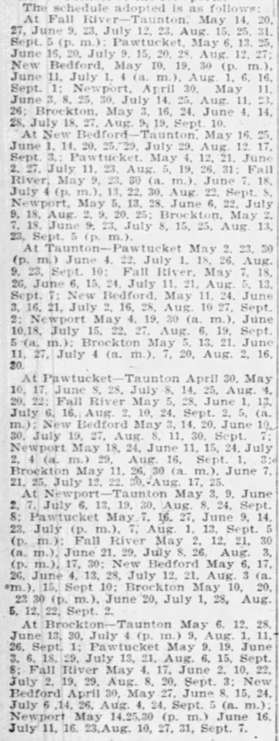 1898 New England League schedule - 