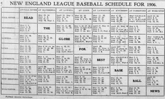 1906 New England League schedule - 