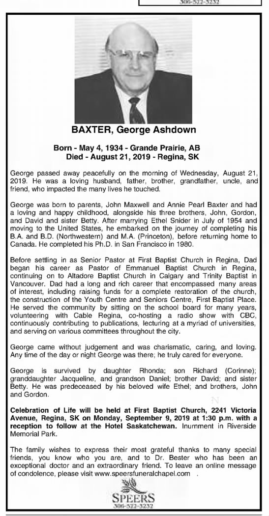 Obituary: George Ashdown BAXTER, 1934-2019 - 