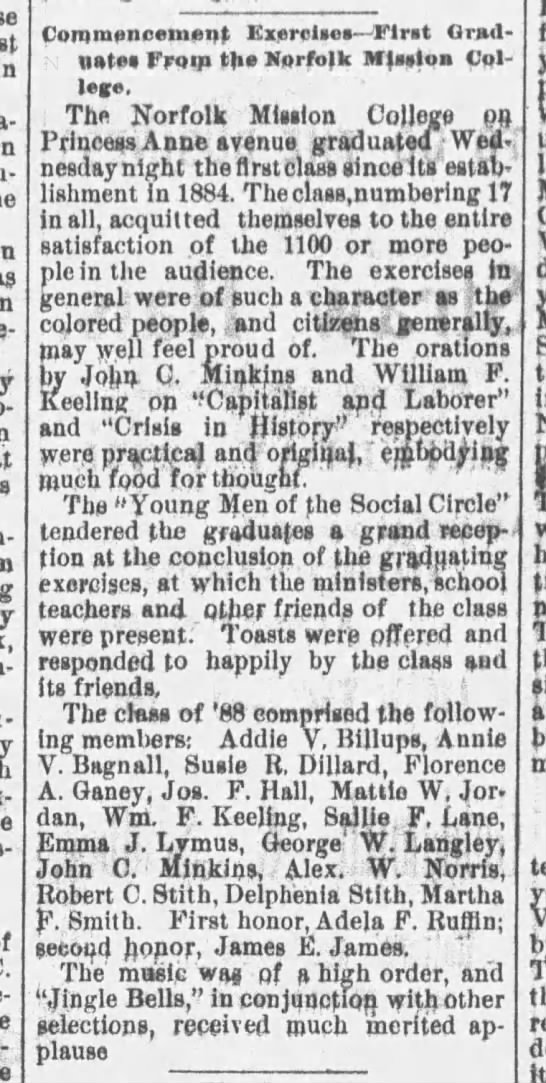 1888 Commencement of Norfolk Mission College—-Robert C. Stith - 