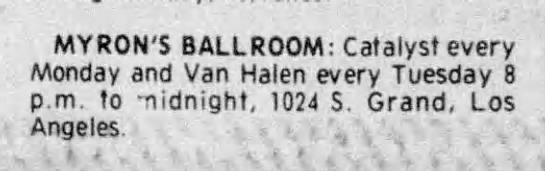 Van Halen. Tuesday night band at Myron's Ballroom. - 