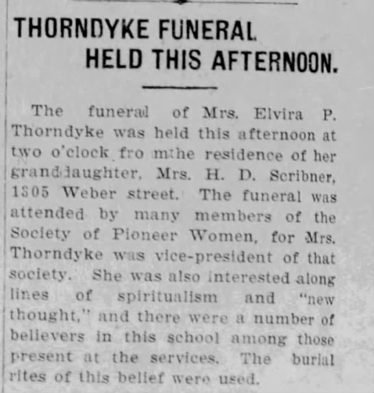 Obituary for Elvira P Thorndyke - 