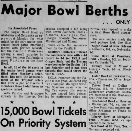 1966 Sugar Bowl berth Nebraska - 