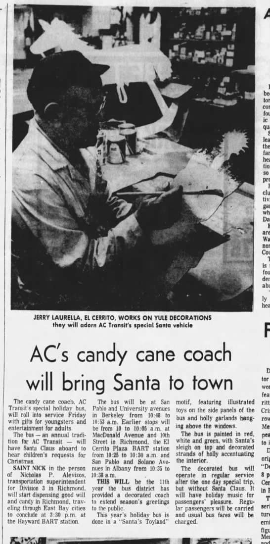 Candy Cane Coach will bring Santa to Town - Berkeley Gazette November 19, 1973 - 