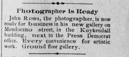 Announcement for John Ross photography gallery following 1906 Earthquake - 