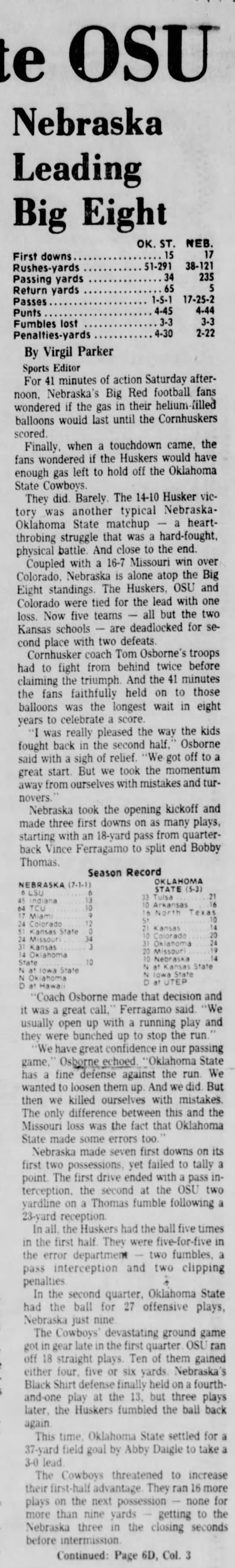 1976 Nebraska-Oklahoma State football, part 1 - 