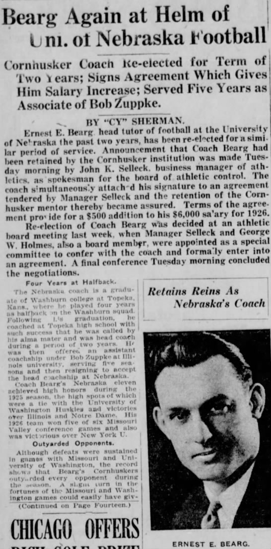 1926 Bearg retained as coach - 