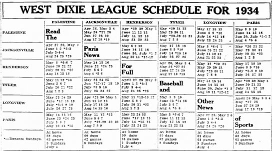 1934 West Dixie League schedule - 