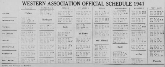 1941 Western Association schedule - 