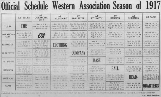 1917 Western Association schedule - 