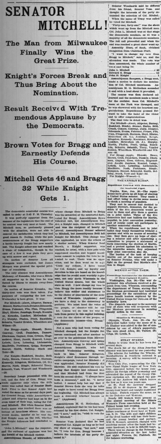 Mitchell Nominated for Senate 1893 - 