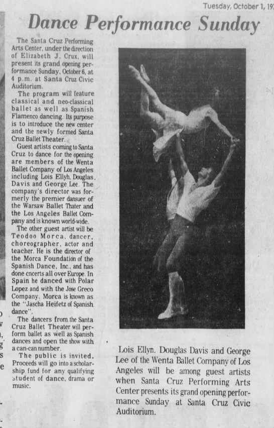 "Lois Ellyn" "Wenta Ballet Company" "Santa Cruz" California - 